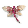 Tiny Enamel Diamante Butterfly Brooch (Light Cream&Pink)