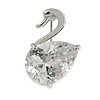 Tiny Glass Swan Pin Brooch (Silver Tone)