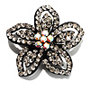 Five Petal Diamante Floral Brooch (Black&Clear)