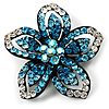 Five Petal Diamante Floral Brooch (Black&Blue)