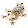 Crystal Leaping Frog Brooch (Gold Tone)