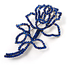 Luxurious Large Swarovski Crystal Rose Brooch (Silver Tone & Sapphire Blue Colour)