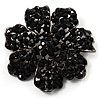 Jet-Black Crystal Corsage Flower Brooch (Black Tone Metal)