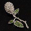 Vintage Crystal Rose Brooch (Silver&Clear&Green)
