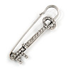 Vintage Diamante Key Fashion Pin Brooch (Burn Silver Finish)