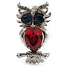 Silver Tone Stunning CZ Owl Brooch (Red & Blue)