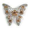 Dazzling Citrine Swarovski Crystal Butterfly Brooch (Silver Tone)