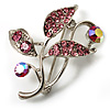 Small Crystal Floral Brooch (Silver&Pink)