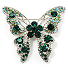 Dazzling Emerald Green Swarovski Crystal Butterfly Brooch (Silver Tone)