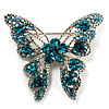 Dazzling Teal Coloured Swarovski Crystal Butterfly Brooch (Silver Tone)