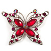 Magenta Diamante Butterfly Brooch (Silver Tone)