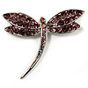 Classic Light Lilac Crystal Dragonfly Brooch (Silver Tone)