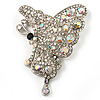 AB Diamante Butterfly Brooch (Silver Tone)