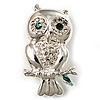 Silver Tone Crystal Owl Brooch