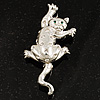 'Naughty Cat' Silver Tone Clear Crystal Brooch