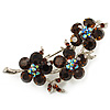 Crystal Floral Brooch (Silver Tone & Amber Coloured)