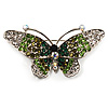 Green Crystal Butterfly Brooch (Silver Tone)