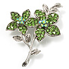 Light Green Swarovski Crystal Flower Brooch (Silver Tone)