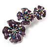 Purple Enamel Diamante Flower Brooch (Silver Tone)
