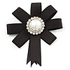 Black Silk Ribbon Simulated Pearl Brooch