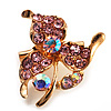 Tiny Light Pink Crystal Clover Pin Brooch (Gold Tone)