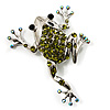 Olive Green Crystal 'Leaping Frog' (Silver Tone Metal)
