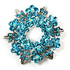 Light Blue Crystal Wreath Brooch (Silver Tone Metal)