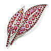 Large Pink Diamante 'Leaf' Pin/Pendant (Silver Tone)