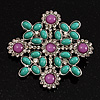 Square Turquoise Coloured Acrylic Bead Fancy Brooch (Silver Tone Metal)