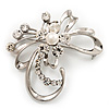 Delicate Clear Crystal Floral Brooch (Silver Tone Metal)