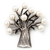 Antique Silver Faux Pearl Tree Brooch (Vintage Style)