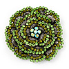 Spectacular Grass Green Dimensional Rose Brooch (Antique Silver Tone)