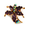 Tiny Deep Purple Crystal Daisy Floral Pin In Gold Plated Metal
