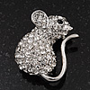 Small Crystal Mouse Pin In Rhodium Plated Metal - 25mm