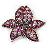 Large Pink/Red Diamante Floral Brooch/ Pendant (Silver Metal Finish)