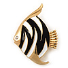 Black/White Enamel 'Fish' Brooch In Gold Plated Metal