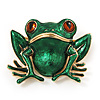 Green Enamel 'Toad' Brooch In Gold Plated Metal