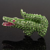 Salad Green Swarovski Crystal 'Crocodile' Brooch In Rhodium Plated Metal