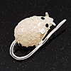 Small Milky White Sequin 'Mouse' Brooch In Rhodium Plated Metal