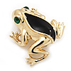 Small Black Enamel 'Frog' Brooch In Gold Plated Metal - 2.5cm Length