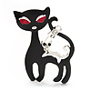 'Mother & Baby Cat Family' Brooch In Silver Tone Metal - 4.5cm Length