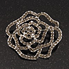 Silver Tone Ash Grey Swarovski Crystal 'Rose' Brooch - 6cm Diameter