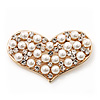 Gold Tone Faux Pearl Diamante 'Heart' Brooch - 4.5cm Length