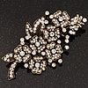 Large Clear 'Bunch Of Flowers' Brooch In Burn Gold Finish - 10cm Length