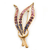 Gold Plated Diamante Fancy Brooch (Pink, Purple, Violet) - 55mm Length