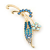 Classic AB/ Blue/ Teal Daisy Flower Brooch In Gold Plating - 65mm Length