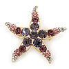 Purple/Pink/ Clear Crystal 'Starfish' Brooch In Gold Plating - 48mm Width