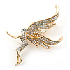 Gold Plated Pave Set Clear Crystal 'Fairy' Brooch - 50mm Length