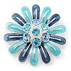 Blue Enamel Diamante 'Daisy' Floral Brooch In Rhodium Plating - 50mm Diameter
