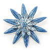 Light Blue Enamel Flower Brooch In Silver Plating - 60mm Diameter